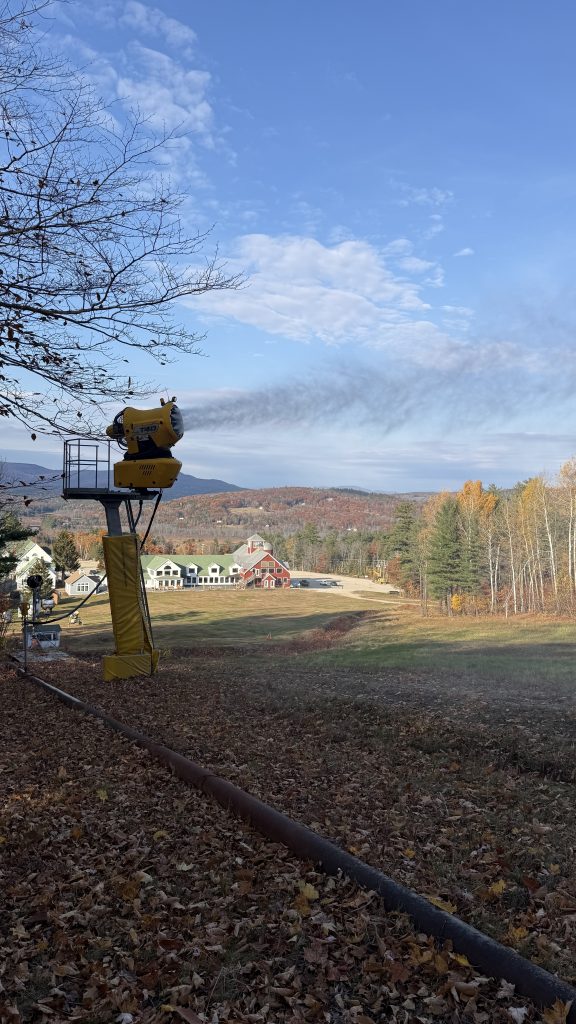 A snowmaking gun with a view