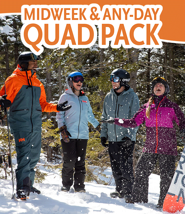 Four friends enjoying a day of skiing and riding