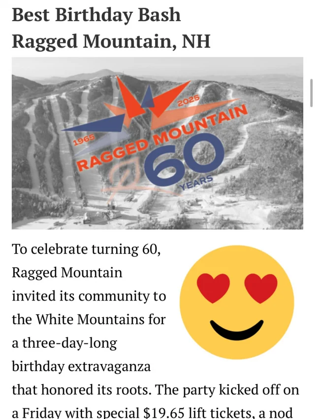 Last week @sammagazine released their Best + Worst in Marketing for the 2024-25 winter and what an absolute honor to see us make the list! 

We were acknowledged for the ‘Best Birthday Bash’, thank you to all the vendors and guests whose positive impact helped make it such a remarkable celebration! 

You can read the full article at:  saminfo.com
#raggedmtn | #skiindustry